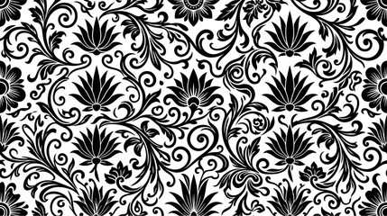 Fototapeta premium Black and white floral damask pattern, vintage graphic element for design