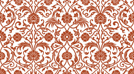Seamless damask pattern with floral motifs in red on white background © perkasa99