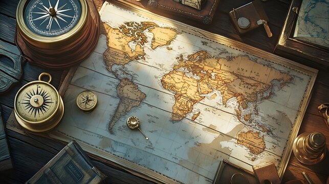 old compass and map
