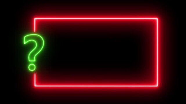neon sign light Question mark on black background. Quiz trivia game competition. Motion graphics of neon question concept