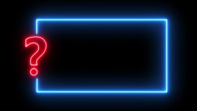 neon sign light Question mark on black background. Quiz trivia game competition. Motion graphics of neon question concept