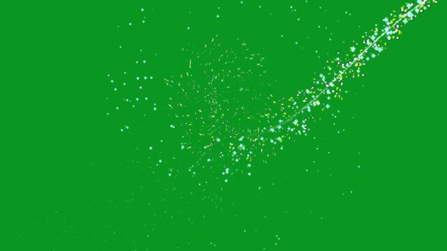 Colorful stars and bokeh lights sparkle with magic sparkles glitter line stars, 2D glitter star sparkle animation with magic line dust and pixie dust path on green screen background in 4K animation