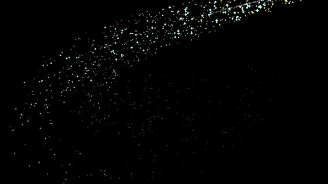 Fairy dust wand glitter stars trail transition on black screen, Colorful 2D glitter stars line animation with magic glitter sparkle trail, golden twinkling particles overlay for video editors 4K
