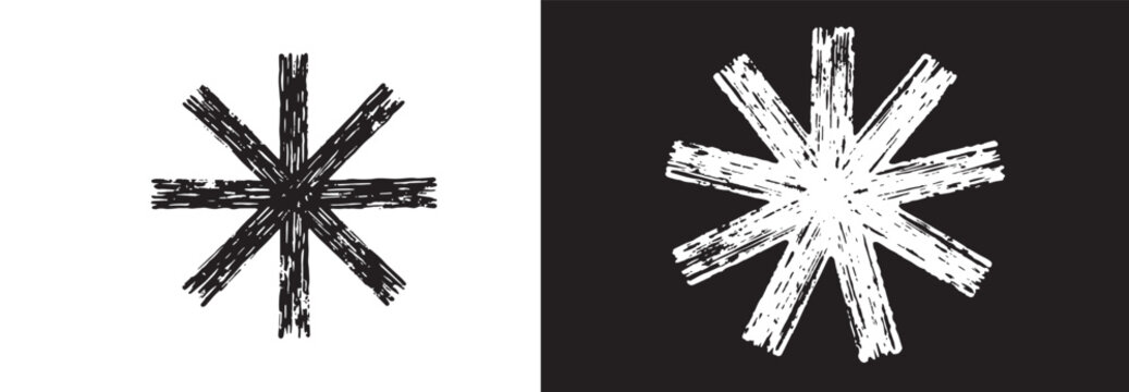 Hand drawn grunge asterisk symbols with distressed brush stroke texture for graphic design and artistic branding
