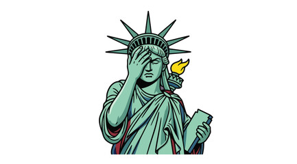 Fototapeta premium Statue of liberty facepalm gesture, disappointed american symbol