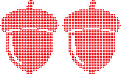 Pixel art acorn made of hearts and squares. © MD