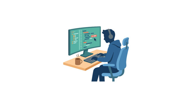 Software Developer Coding on Computer Illustration