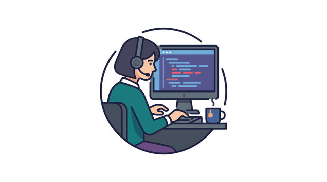 Software Developer Working on Computer Code Vector Illustration
