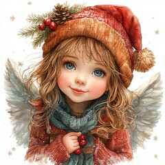 Obraz premium Christmas angel in watercolor style with delicate feather wings, in muted natural tones. Christmas, New Year