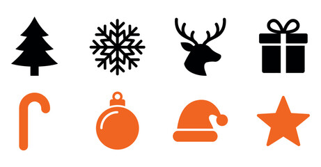 Editable vector illustration collection christmas icon set with tree snowflake reindeer gift candy cane ornament hat star © SIMUL