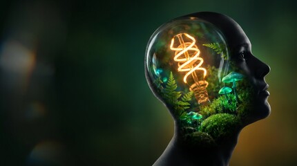 Obraz premium Double Exposure Lightbulb Garden Silhouette Green Innovation