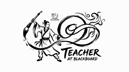 Artistic teacher at blackboard illustration with calligraphy style. © changnut