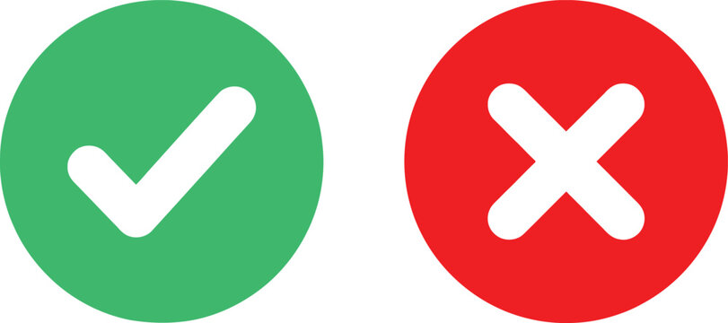 Green check mark and red cross sign icons for true or false choice