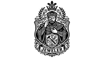 Obraz premium Ornate jeweler crest with royal figure and tools.