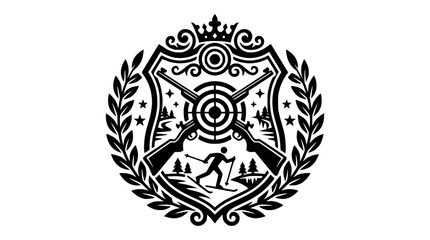 Biathlon winter games crest with rifles and target. © brian