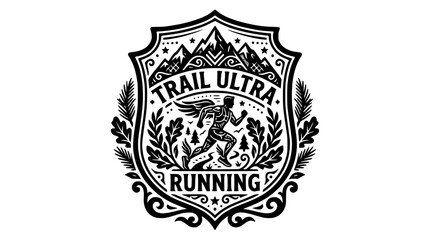 Fototapeta premium Trail ultra running crest with mountain and wings.