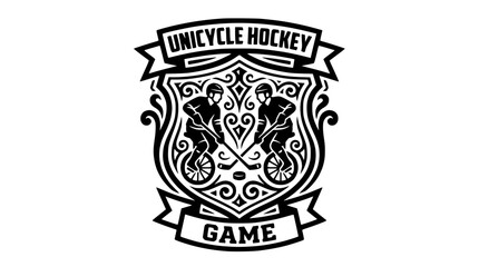 Vintage style unicycle hockey game crest emblem. © brian