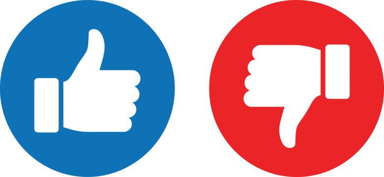 Thumbs up and thumbs down icons in blue and red circles for feedback and voting