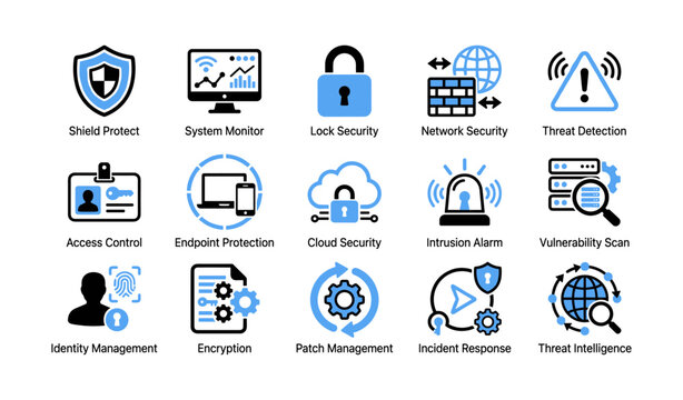 Security icons illustrating protection concepts on white background