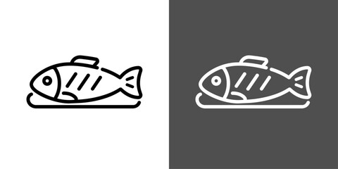 Fototapeta premium 黒い太線で描いた焼き魚のモノクロベクターアイコン