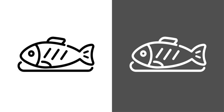 黒い太線で描いた焼き魚のモノクロベクターアイコン