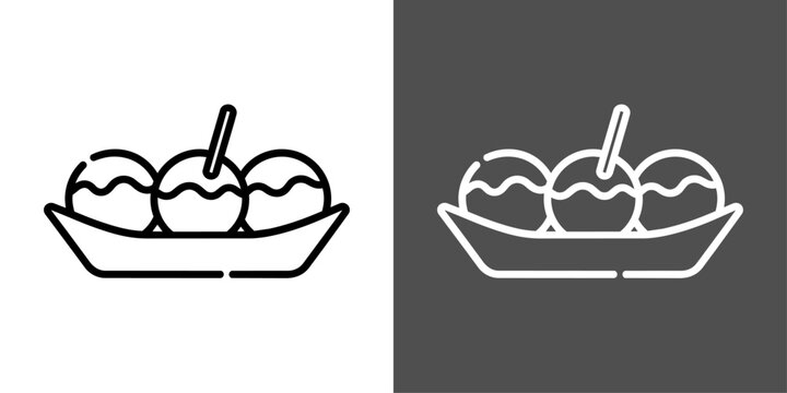 舟皿に入ったたこ焼きのモノクロベクターアイコン