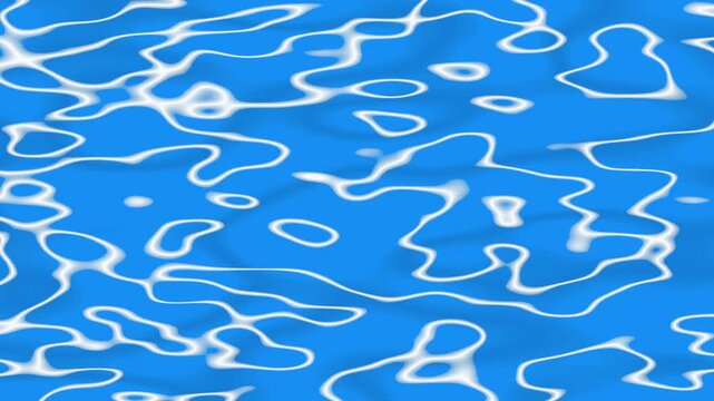 Pure blue cartoon water with light reflections and caustics on the surface, cartoon water surface light reflection, summer, Water animation video, water of sea animation video, 4k loop