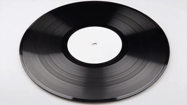 A vinyl record with a white label and concentric grooves, ready for playing on an old-fashioned turntable.