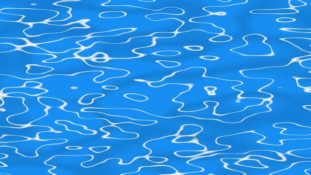 Pure blue cartoon water with light reflections and caustics on the surface, cartoon water surface light reflection, summer, Water animation video, water of sea animation video, 4k loop