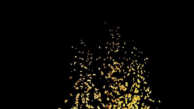 Bitcoin coin shattered by a projectile impact with flying fragments on transparent alpha channel background. Cryptocurrency crash, financial loss, market volatility and investment risk concept