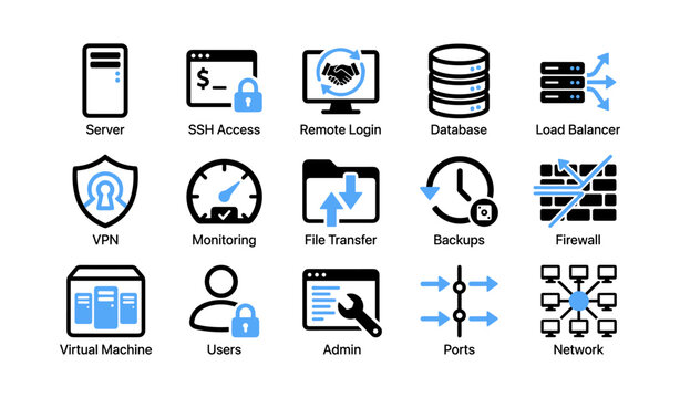 Server and network administration icons on white background
