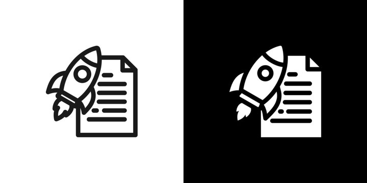 Quick Start Guide Rocket Document Icon concept with flat Black White Background. Vector illustration.
