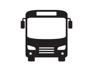 Front view black bus icon, public transport vehicle symbol, simple flat vector graphic, isolated on white background, urban transit design element © Prodeep