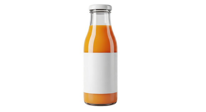 Glass bottle with orange juice on a blank label