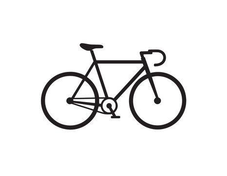 Minimalist black bicycle icon, sleek fixed-gear bike vector graphic, simple cycling symbol for web and app design, clean transportation illustration
