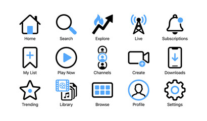 Fototapeta premium Navigation and media icons arranged in a three by five grid