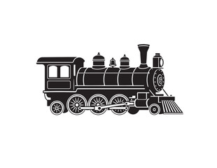 Vintage steam locomotive vector illustration, classic black train engine graphic, retro railway transportation icon, old-fashioned railroad vehicle design element. © Prodeep