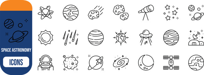 Astronomy and space line icons. planet icon set, astronaut icon set, rocket icon set © Habib