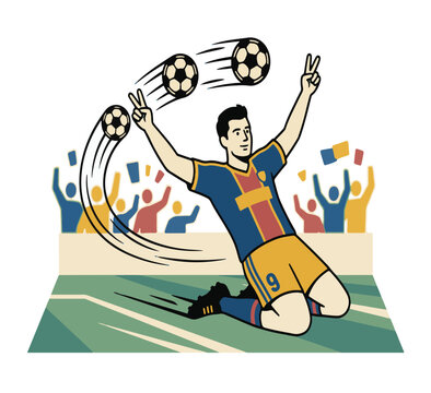 Football Player Hat-trick Goal Celebration Vector Illustration
