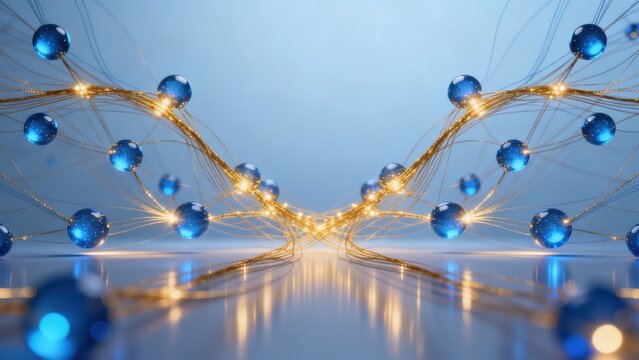 Blue spheres connected by glowing lines