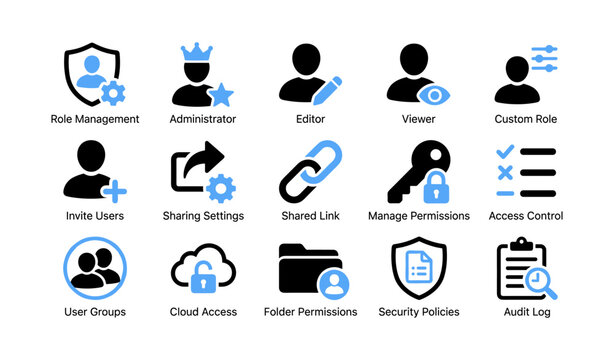 User role and permission icons for management interface
