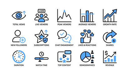 Fototapeta premium Viewer and engagement icons for streaming analytics dashboard