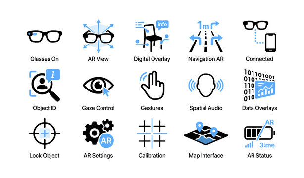Augmented reality interface icons showing ar features and controls