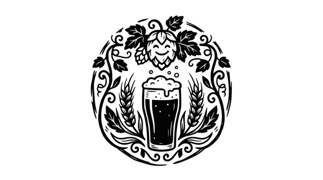 Beer glass hop wreath emblem