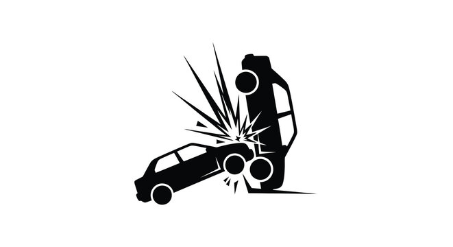 Car crash impact with shattered glass black silhouette