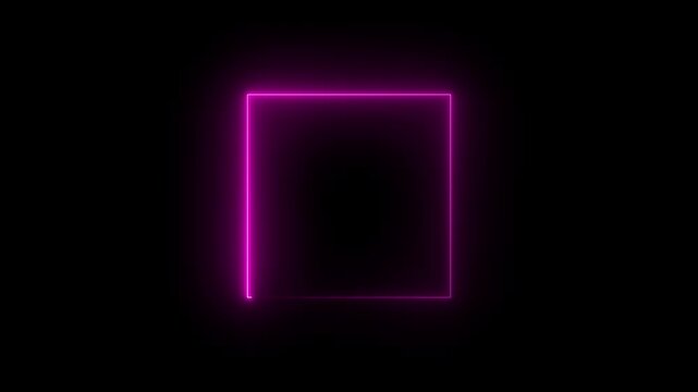 Neon pink glowing square border animation on black background, for motion frame