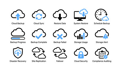 Obraz premium Cloud icons showing backup sync and security on white background