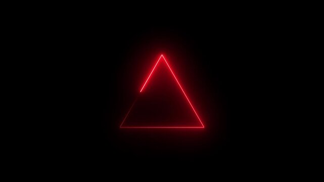 Glowing red neon triangle frame animation on black background, for modern motion light