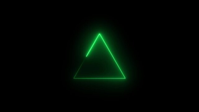 Glowing green neon triangle outline pulsing on black background, for motion light