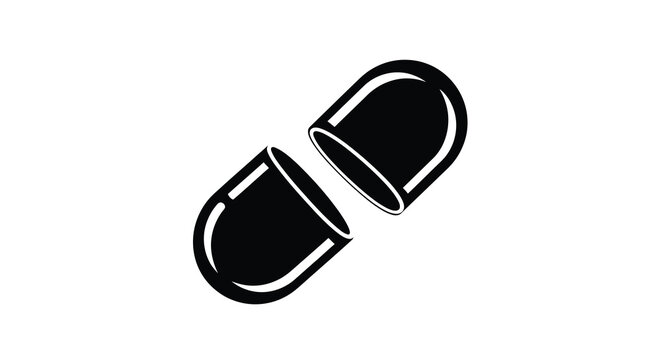 Broken capsule pill shape black and white silhouette